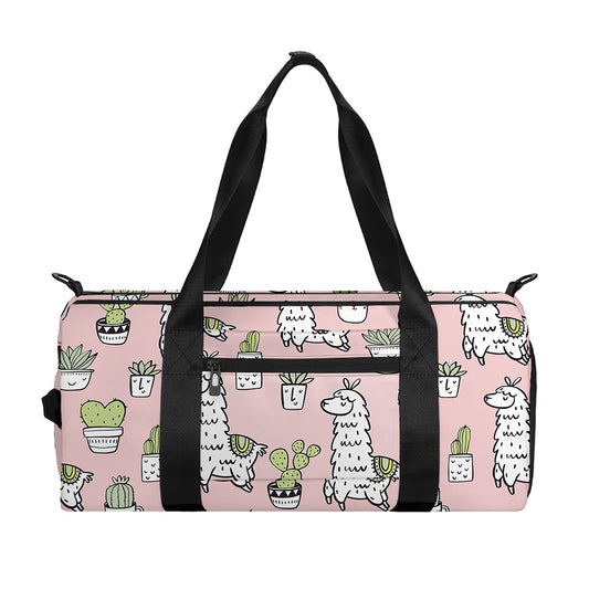 Cartoon Cactus And Llama Pattern Print Gym Bag