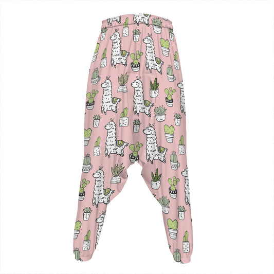 Cartoon Cactus And Llama Pattern Print Hammer Pants