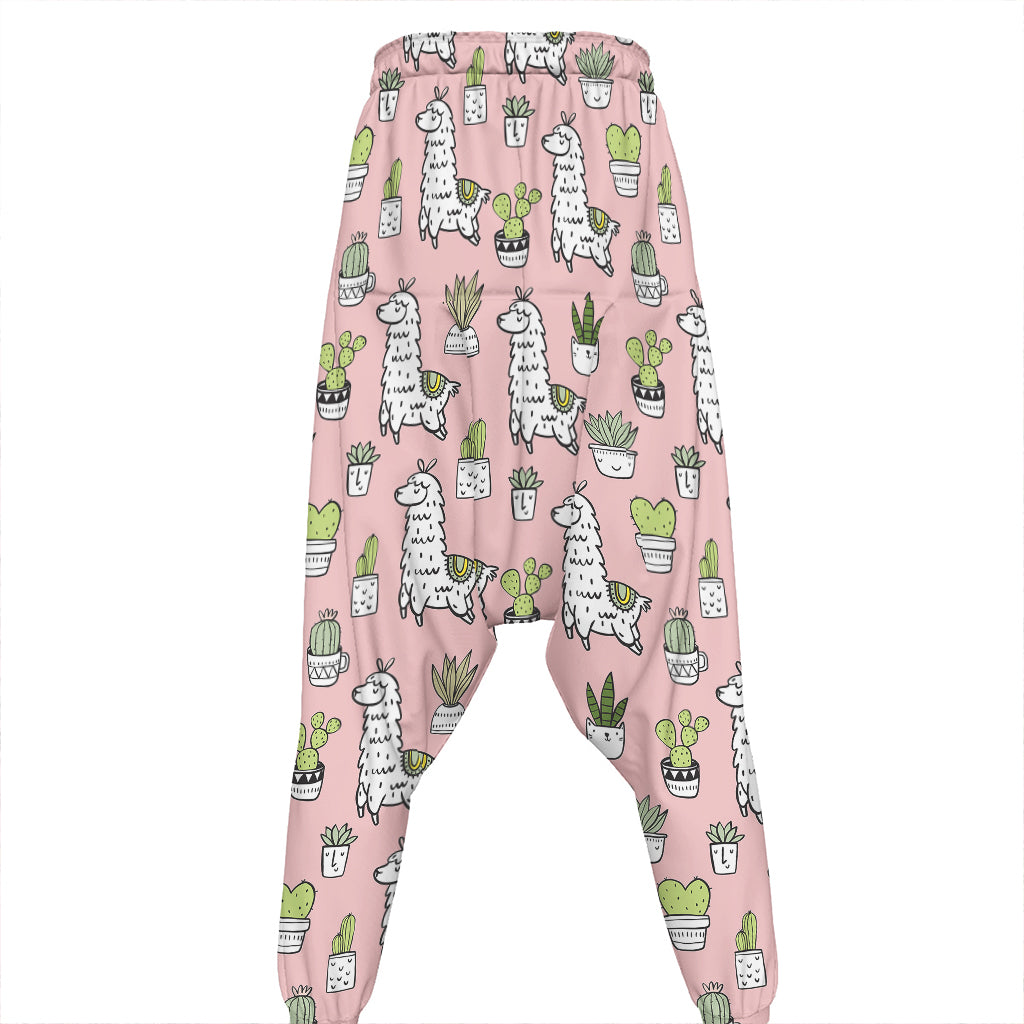 Cartoon Cactus And Llama Pattern Print Hammer Pants
