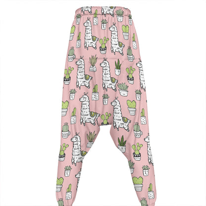 Cartoon Cactus And Llama Pattern Print Hammer Pants