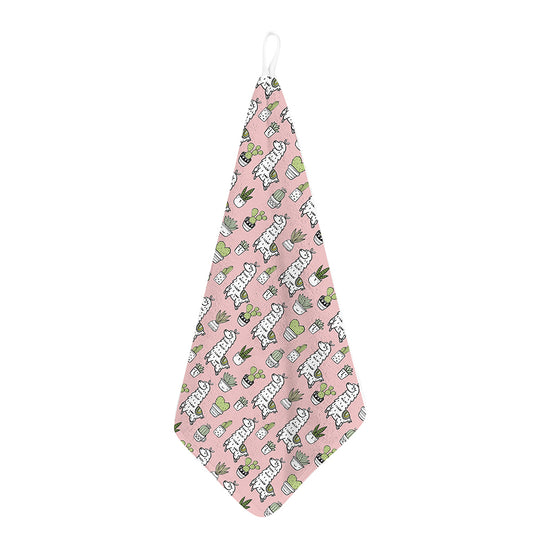 Cartoon Cactus And Llama Pattern Print Hand Towel