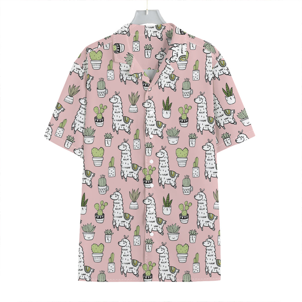 Cartoon Cactus And Llama Pattern Print Hawaiian Shirt