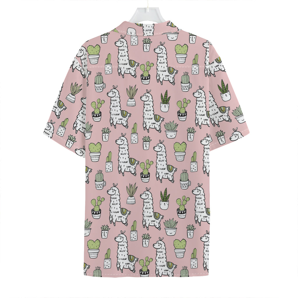 Cartoon Cactus And Llama Pattern Print Hawaiian Shirt