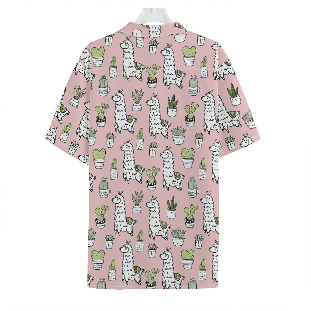 Cartoon Cactus And Llama Pattern Print Hawaiian Shirt
