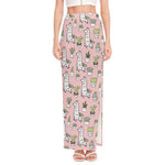 Cartoon Cactus And Llama Pattern Print High Slit Maxi Skirt