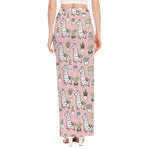 Cartoon Cactus And Llama Pattern Print High Slit Maxi Skirt