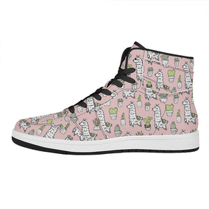 Cartoon Cactus And Llama Pattern Print High Top Leather Sneakers