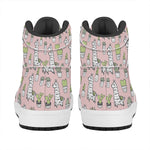 Cartoon Cactus And Llama Pattern Print High Top Leather Sneakers