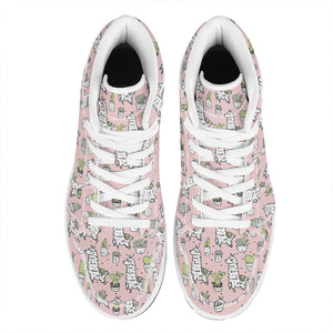 Cartoon Cactus And Llama Pattern Print High Top Leather Sneakers