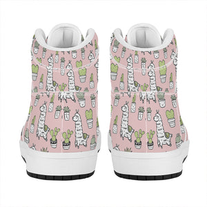 Cartoon Cactus And Llama Pattern Print High Top Leather Sneakers