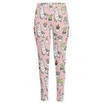Cartoon Cactus And Llama Pattern Print High-Waisted Pocket Leggings