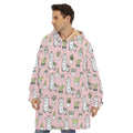 Cartoon Cactus And Llama Pattern Print Hoodie Blanket