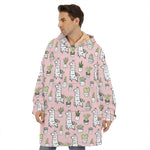 Cartoon Cactus And Llama Pattern Print Hoodie Blanket