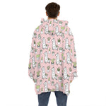Cartoon Cactus And Llama Pattern Print Hoodie Blanket