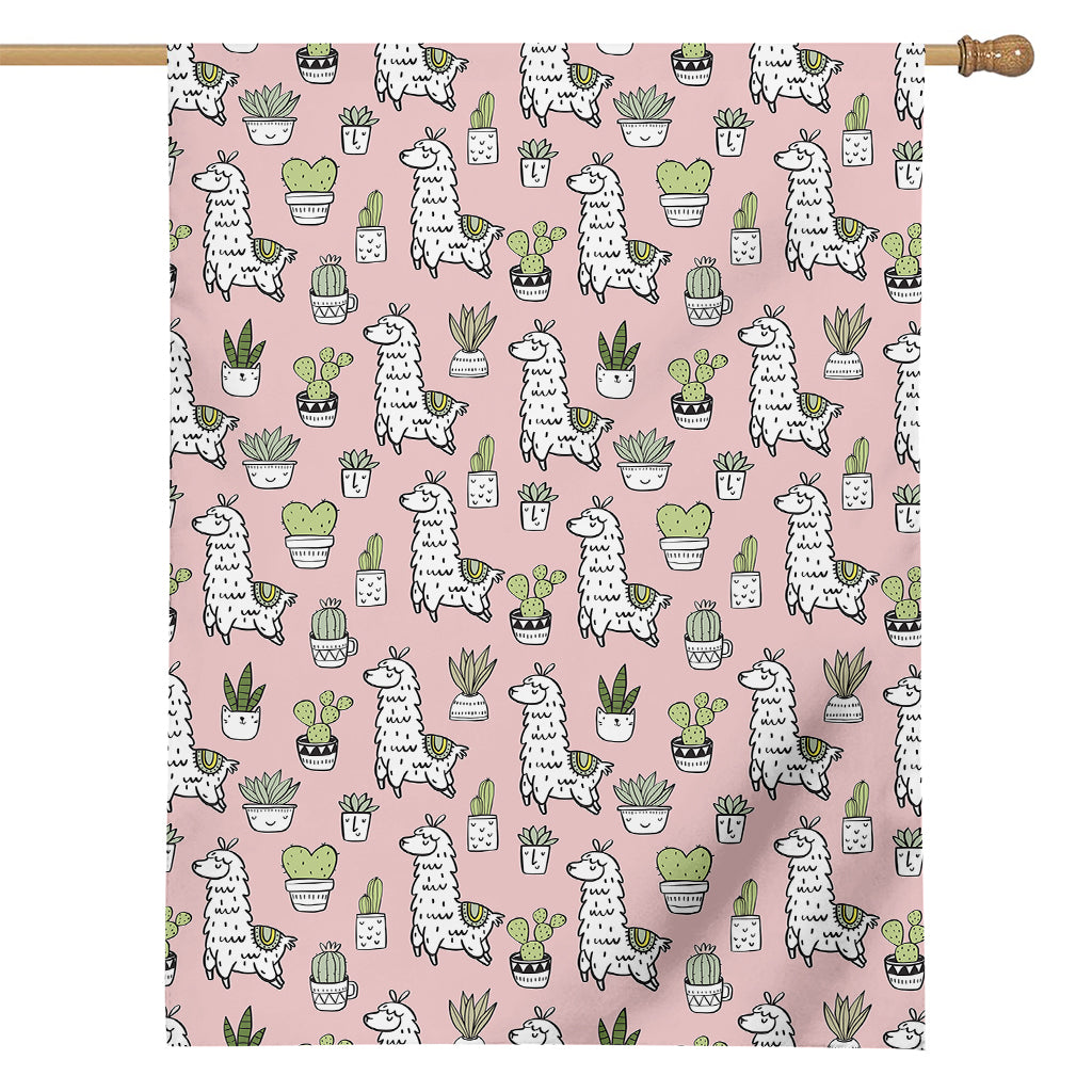 Cartoon Cactus And Llama Pattern Print House Flag