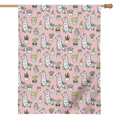 Cartoon Cactus And Llama Pattern Print House Flag