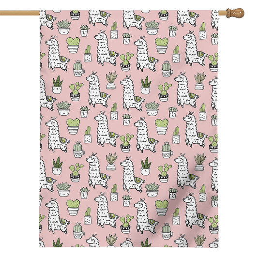 Cartoon Cactus And Llama Pattern Print House Flag