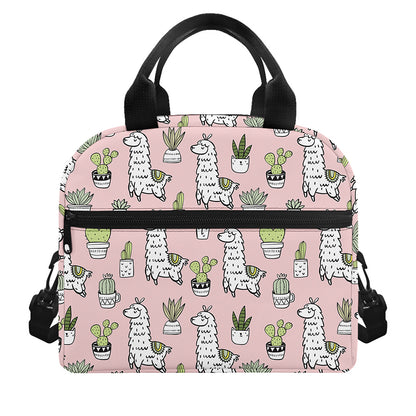 Cartoon Cactus And Llama Pattern Print Insulated Lunch Bag