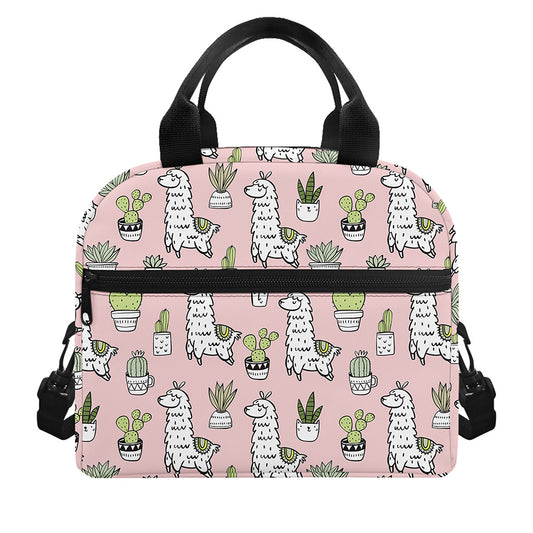 Cartoon Cactus And Llama Pattern Print Insulated Lunch Bag