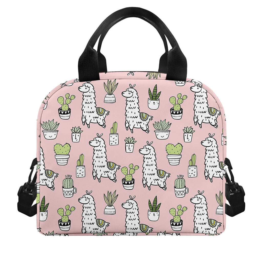 Cartoon Cactus And Llama Pattern Print Insulated Lunch Bag