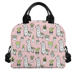 Cartoon Cactus And Llama Pattern Print Insulated Lunch Bag