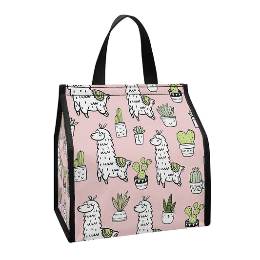 Cartoon Cactus And Llama Pattern Print Insulated Lunch Tote