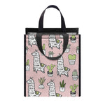Cartoon Cactus And Llama Pattern Print Insulated Lunch Tote