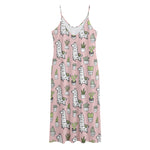 Cartoon Cactus And Llama Pattern Print Jersey Midi Cami Dress