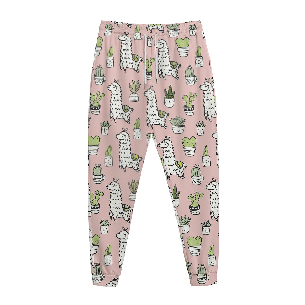 Cartoon Cactus And Llama Pattern Print Jogger Pants