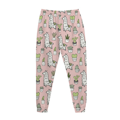 Cartoon Cactus And Llama Pattern Print Jogger Pants