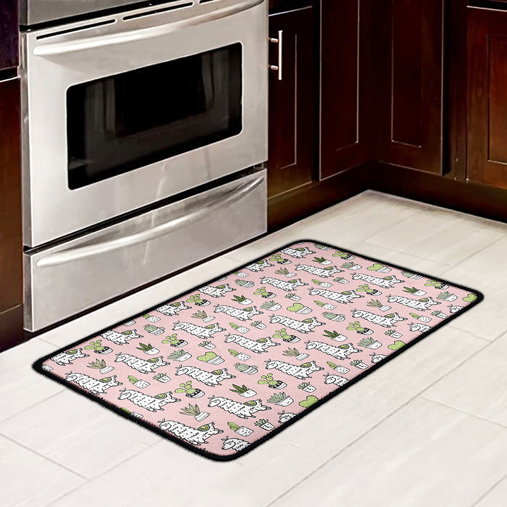 Cartoon Cactus And Llama Pattern Print Kitchen Mat