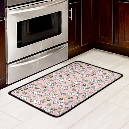 Cartoon Cactus And Llama Pattern Print Kitchen Mat