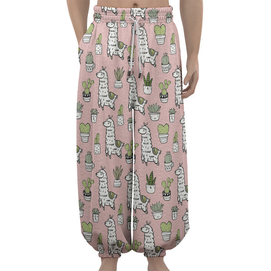 Cartoon Cactus And Llama Pattern Print Lantern Pants