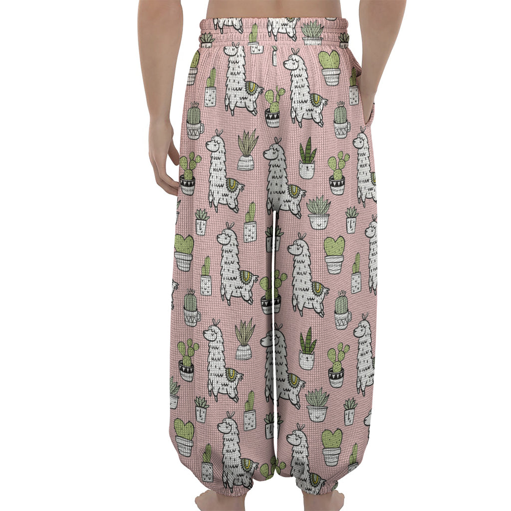 Cartoon Cactus And Llama Pattern Print Lantern Pants