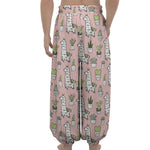 Cartoon Cactus And Llama Pattern Print Lantern Pants
