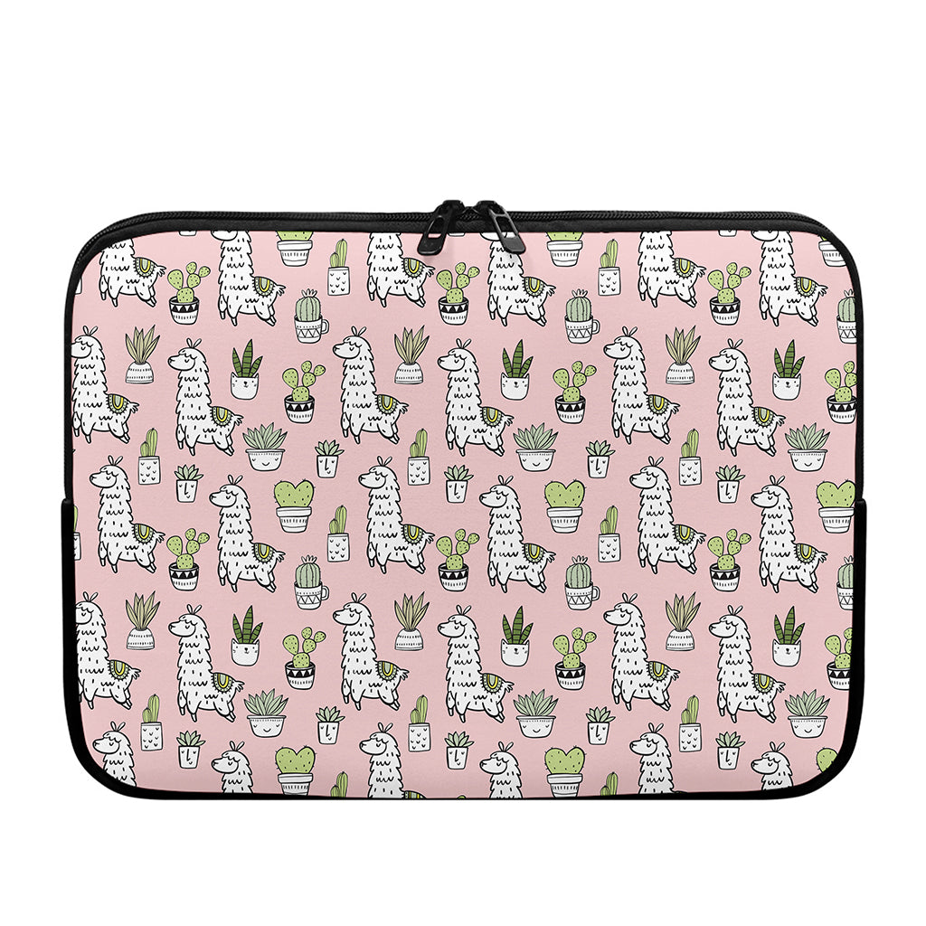 Cartoon Cactus And Llama Pattern Print Laptop Sleeve