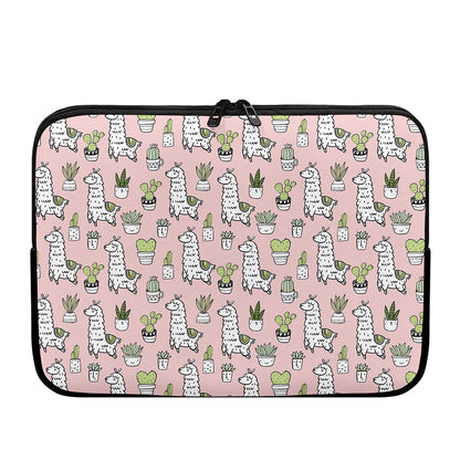 Cartoon Cactus And Llama Pattern Print Laptop Sleeve