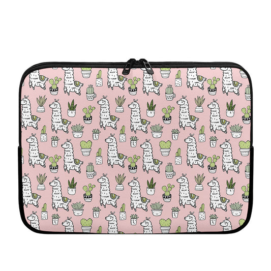 Cartoon Cactus And Llama Pattern Print Laptop Sleeve