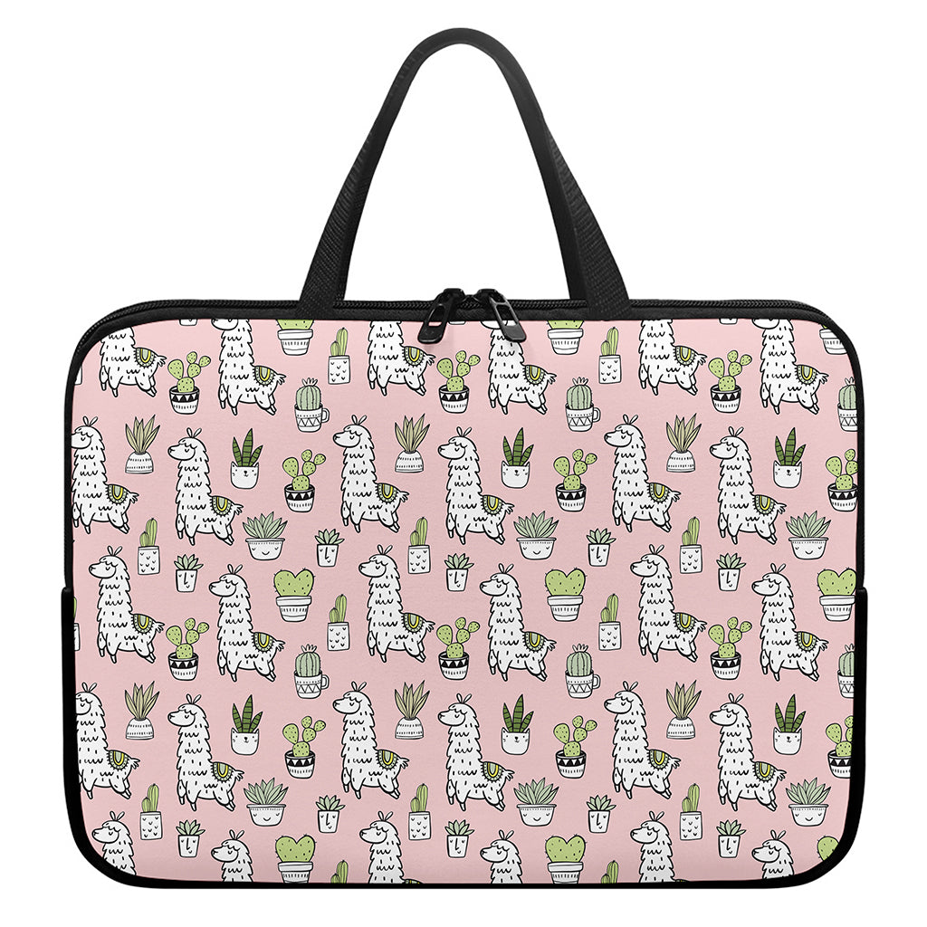 Cartoon Cactus And Llama Pattern Print Laptop Sleeve With Handle