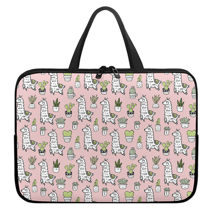 Cartoon Cactus And Llama Pattern Print Laptop Sleeve With Handle