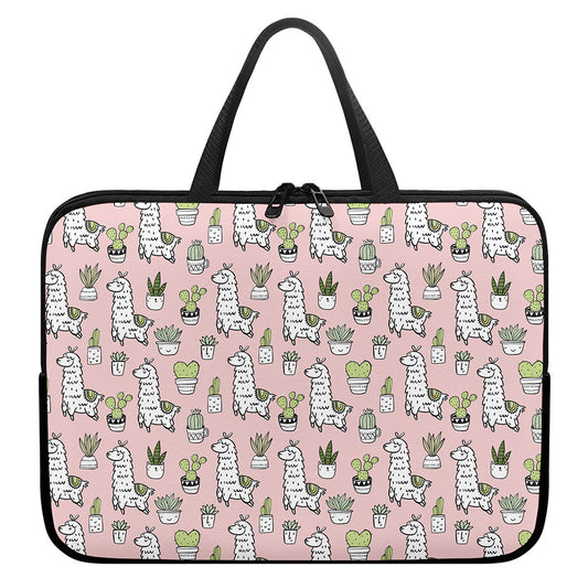 Cartoon Cactus And Llama Pattern Print Laptop Sleeve With Handle