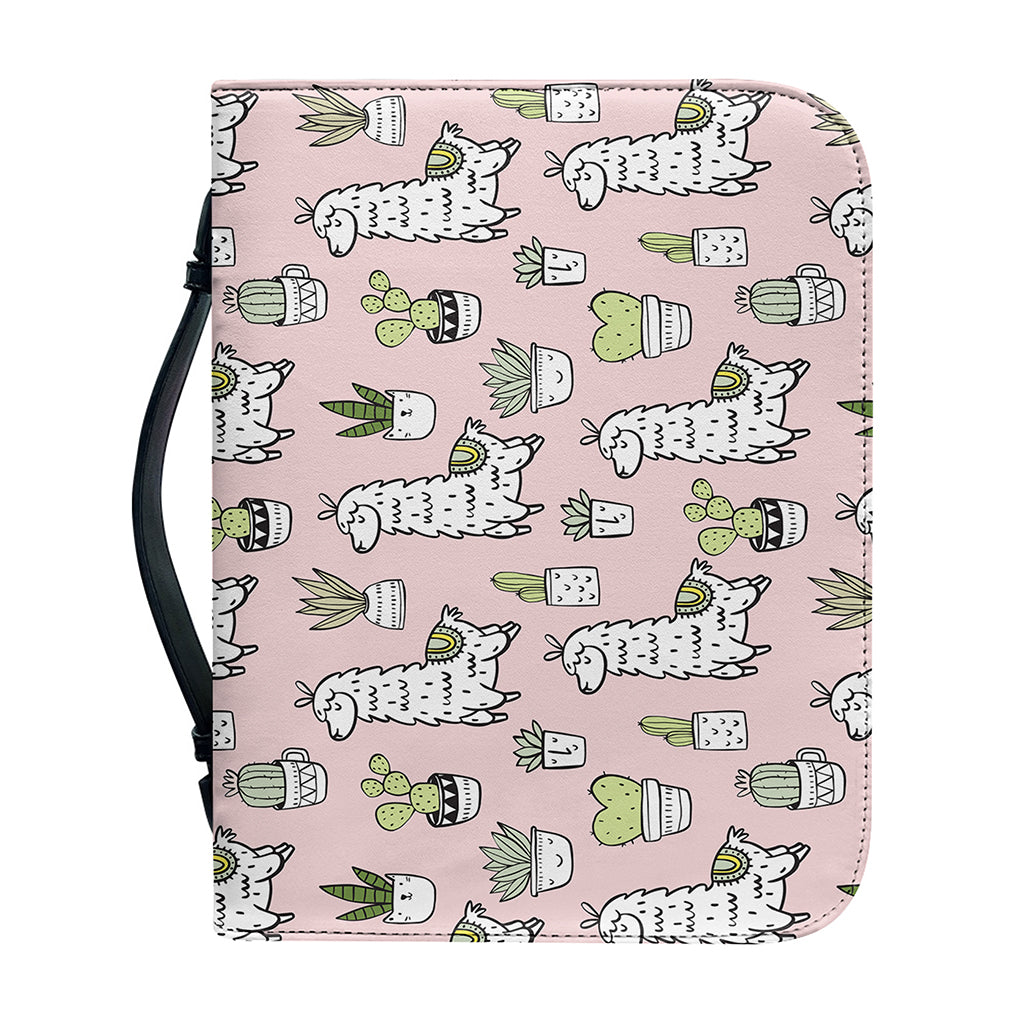 Cartoon Cactus And Llama Pattern Print Leather Bible Cover