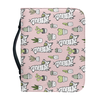 Cartoon Cactus And Llama Pattern Print Leather Bible Cover