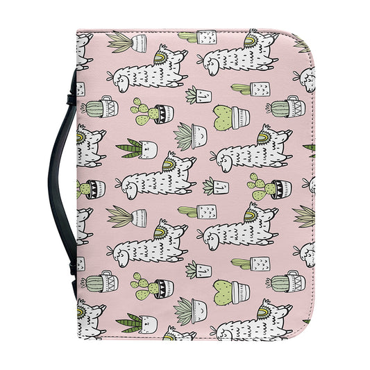 Cartoon Cactus And Llama Pattern Print Leather Bible Cover