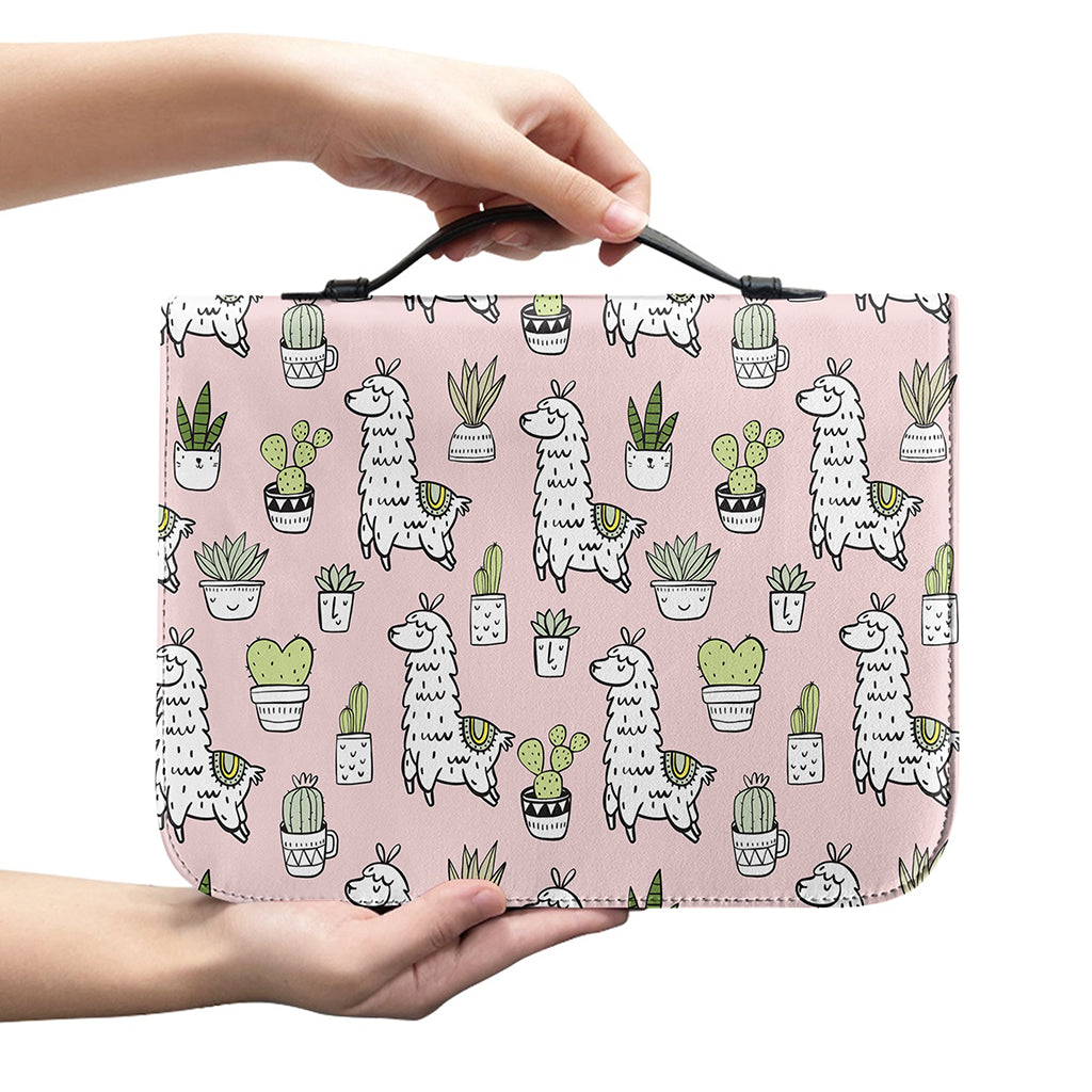 Cartoon Cactus And Llama Pattern Print Leather Bible Cover