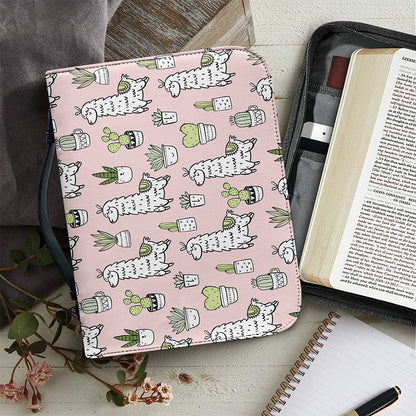 Cartoon Cactus And Llama Pattern Print Leather Bible Cover