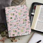 Cartoon Cactus And Llama Pattern Print Leather Bible Cover
