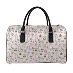 Cartoon Cactus And Llama Pattern Print Leather Duffle Bag