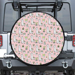 Cartoon Cactus And Llama Pattern Print Leather Spare Tire Cover
