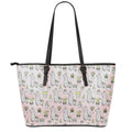 Cartoon Cactus And Llama Pattern Print Leather Tote Bag With Zipper
